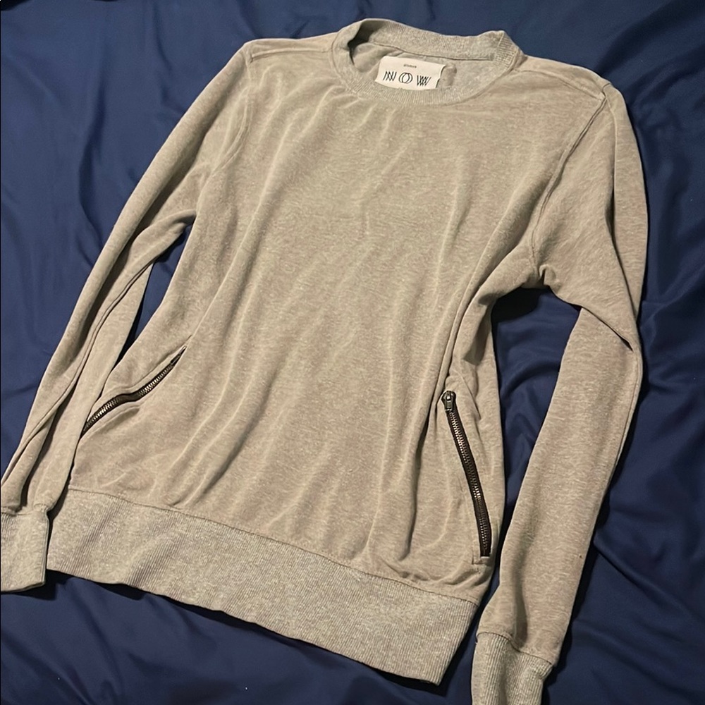 Gray woman’s zip side design Sweater pullover sweatshirt with Zipper Pockets